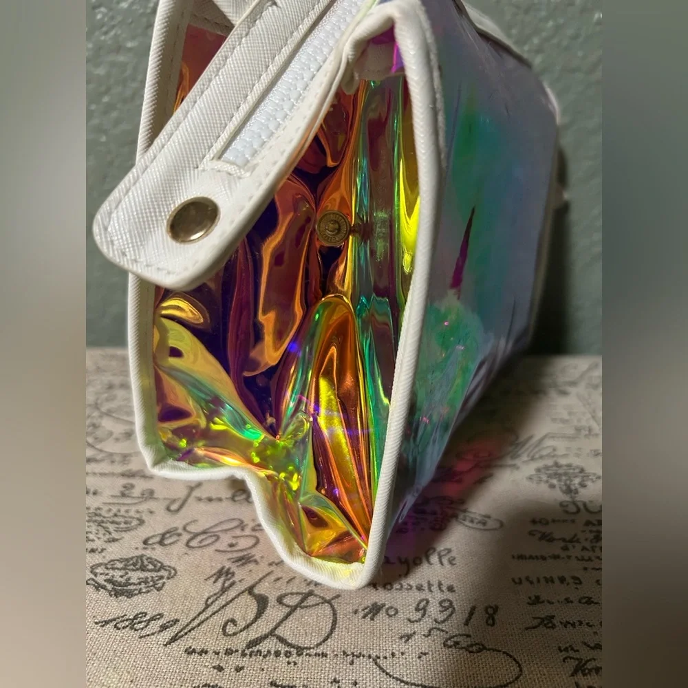 Iridescent Holographic Cosmetic Bag - White Trim